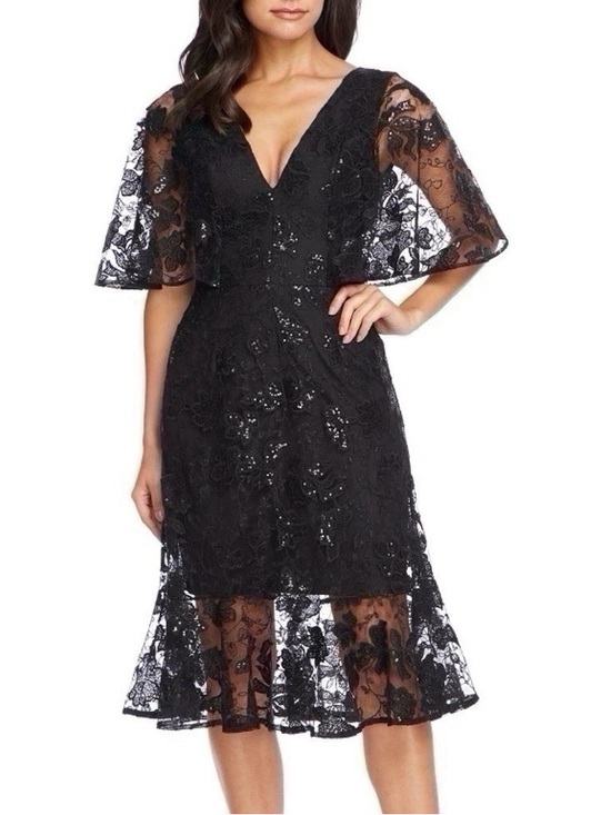 Dress the Population Dresses & Skirts - NEW Dress The Population Women’s Roseanna Dress Black Midi Flutter Sleeve XS